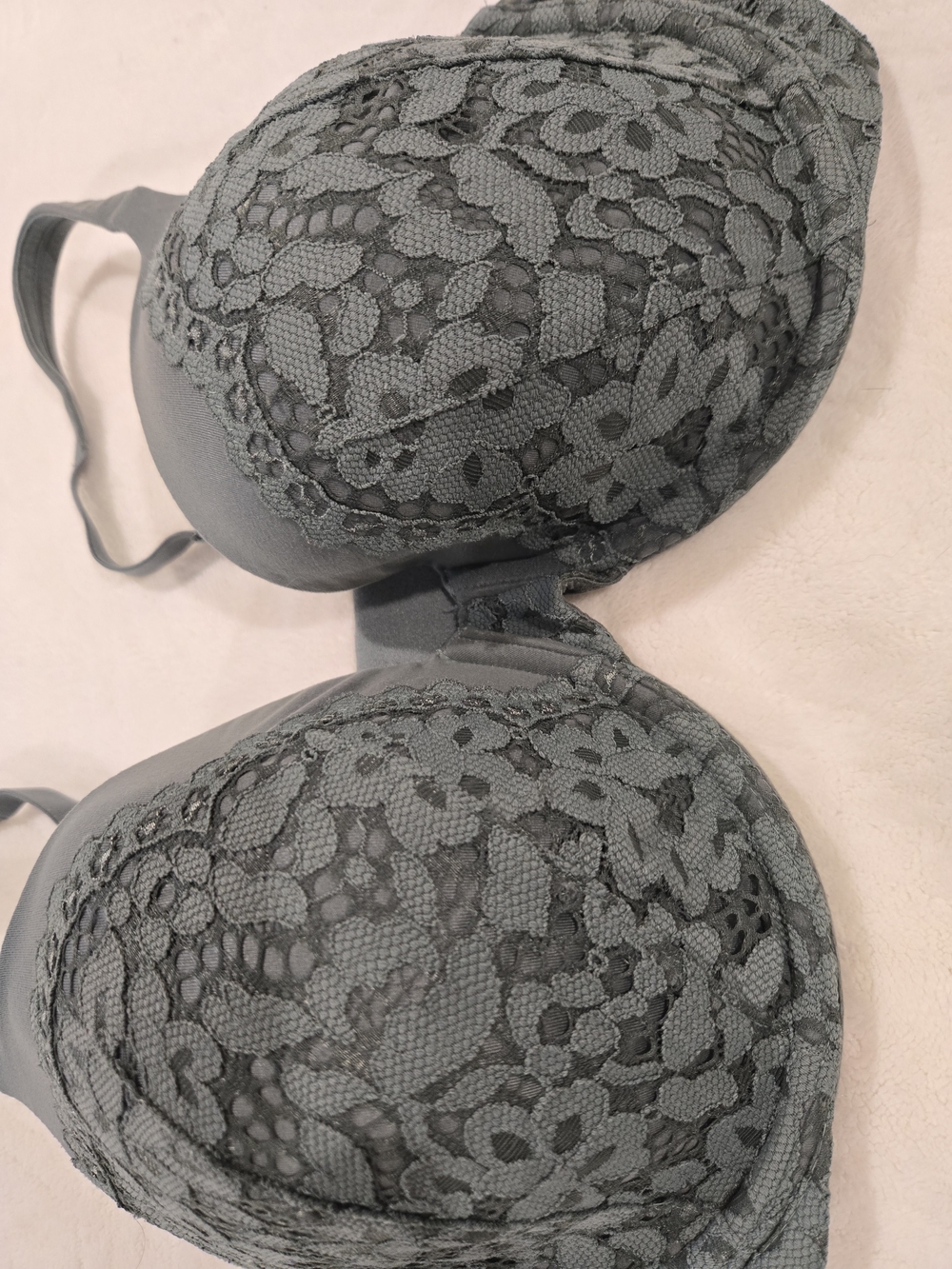 3 Lace Overlay Padded Bras in Black/ White,  Green,  Blue.